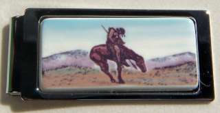  Clip Barlow Scrimshaw End of Trail Hinged Silver Western Art Horse 