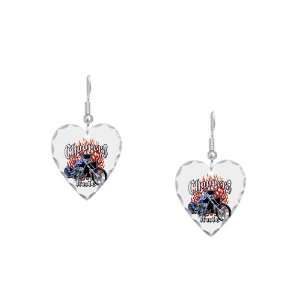  Earring Heart Charm Choppers Rule Flaming Motorcycle and 