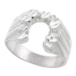  Sterling Silver Horse Shoe Nugget Ring, 9/16 (14mm) wide 