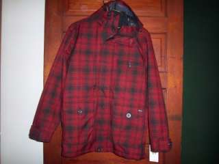 NEW $179. Mens WOOLRICH red plaid Parka Jacket Coat size L  