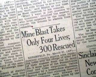 EHRENFELD PA Coal Mine Explosion Disaster1927 Newspaper  