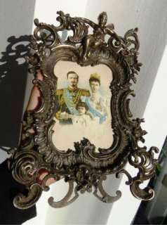 Mega rare antique Rococo style cast bronze frame&photo King Ferdinand 