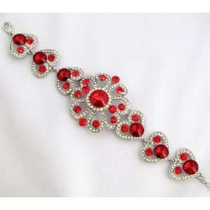  Wedding Prom Big Red Crystal Rhinestone Flower Bracelet 01 
