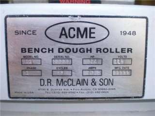 ACME #11 Two Pass Bench Dough Roller Sheeter Pizza Bakery Tested Works 