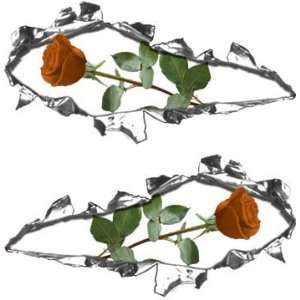  Ripped / Torn Metal Look Decals with Orange Rose   4.5 h 