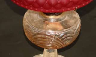   Oil Lamp Model 13 Glass Body With Glass Cranberry Shade 24  