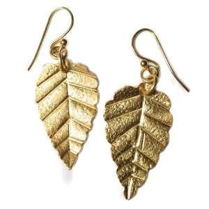  22k Gold Vermeil Leaf Pattern 1 3/4in Long Drop Hoop 