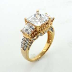 Gold over Sterling Silver Vermeil CZ 3 Stone Wieck Absolute Engagement 