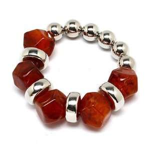 Chic Chunky Brown Formica Beads and Silvertone Beaded Charm Stretch 