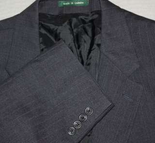 Mens Luxury RALPH LAUREN Dark Gray Pinstripe Suit Lined Pleated 46R 