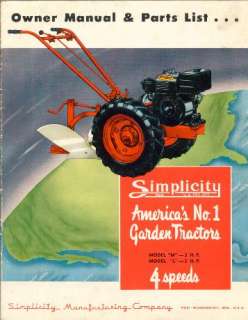 SIMPLICITY M and L GARDEN TRACTOR OWNERS MANUAL PARTS  