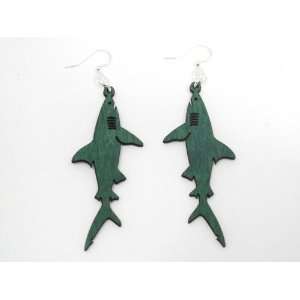  Kelly Green Shark Wooden Earrings GTJ Jewelry