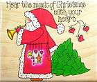   OF CHRISTMAS Saying Santa w/ Horn & Tree Rubber Stamp PENNY BLACK