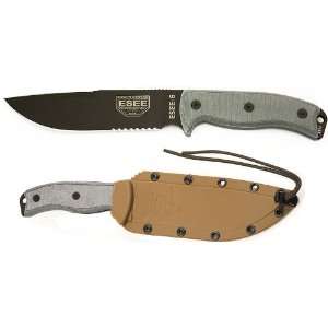  Cutlery ESEE 6 Fixed 6.5 Combo Blade, Sharpened Clip Point, Coyote 