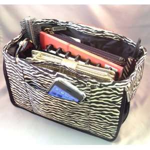  Bone Zebra Handbag Purse Tote Travel Cosmetic Make Up Bag Organizer 