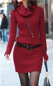 Cotton wool long sleeve turtleneck tunic sweater dress  