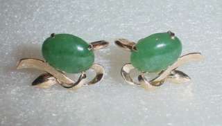 14K VINTAGE JADE SCREW BACK EARRINGS   LB1450  