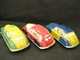 1950s Courtland Tin Wind Up Cars Set of 3  