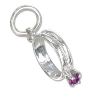   Silver Birthstone Ring Charm with February Cubic Zirconia. Jewelry