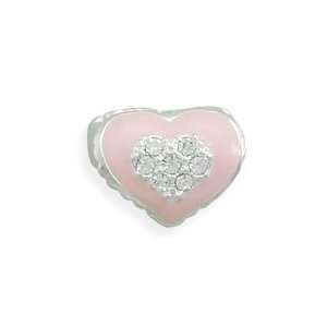  Pink Heart Crystal Story Bead Slide on Charm Sterling 