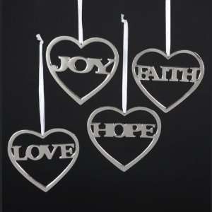   Silver Heart Faith, Joy, Peace & Love Heart Christmas Ornaments Home