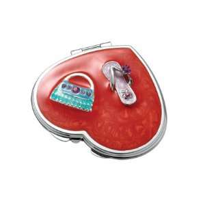  Red Heart Compact Mirror with Jeweled Purse and Flip Flop Ornament 