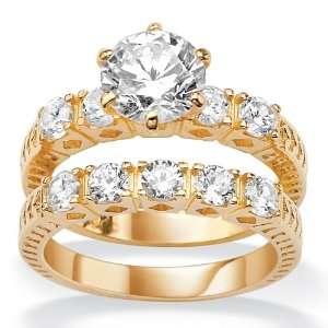   Gold Plated Round DiamonUltra™ Cubic Zirconia Wedding Band Ring Set