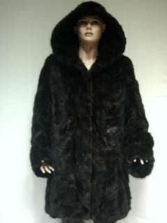 NWT Hooded Brown Mink Fur Coat Size XL  