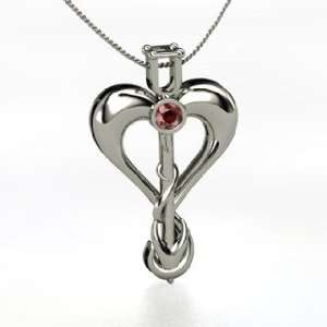  Cupids Heart Pendant, Round Red Garnet Sterling Silver 