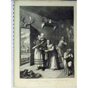  Curate Barber Don Home Engraving Hogarth Old Print