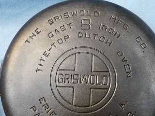 Excellent Vintage Griswold #8 Tite Top Cast Iron Dutch Oven 833 H 