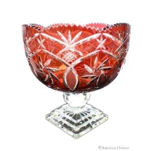   Cranberry Cased Crystal Fruit Bowl Dish Centerpiece