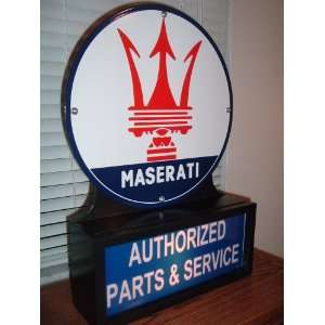  Maserati Motors Porcelain Lighted Sign Automotive