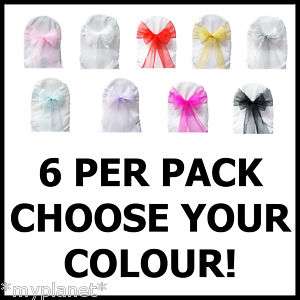 CHAIR COVER BOW SASH WEDDING ORGANZA DECORATION PACK OF 6 PICK YOUR 