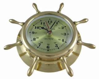 Brass Nautical Ship`s Wheel Wall Clock 8 Inch  