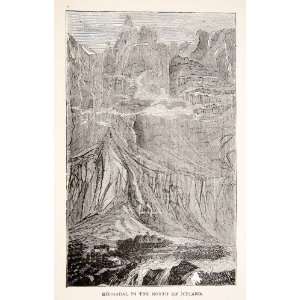   Monastery Waterfall   Relief Line block Print