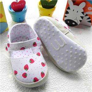 Cutest Cotton Strawberry Baby Girls Velcro Shoes 6 24m Us Size 3, 4 