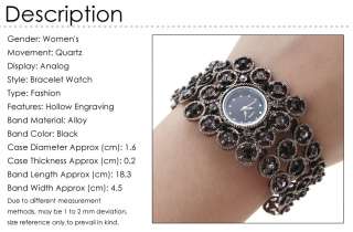  Womens Bracelet Bangle Wrist Watch Black Engraving DMD Quartz Analog