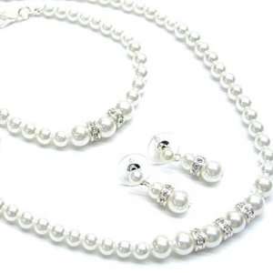  Pearl Necklace, Bracelet and Earrings Jewelry Set Arts 