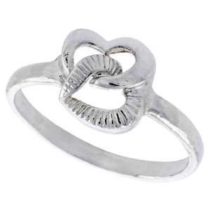   Silver Diamond Cut Interlacing Hearts Ladies Ring, size 6.5 Jewelry