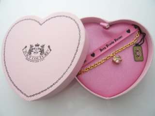   Juicy Couture Faceted Heart Banner Bracelet Goldtone Pink Stone  