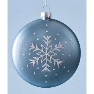 Pack of 6 Yuletide Robins Egg Blue Disk Ornaments with White Glitter 