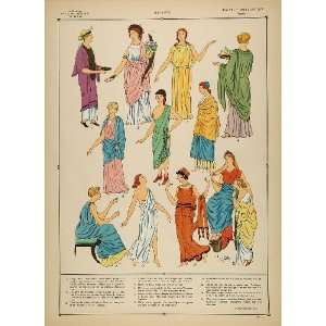  1922 Pochoir Greek Women Costume Chiton Tunic Greece 