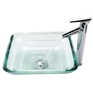    19mm 1800CH Clear Oceania Glass Vessel Sink and Decus Faucet, Chrome
