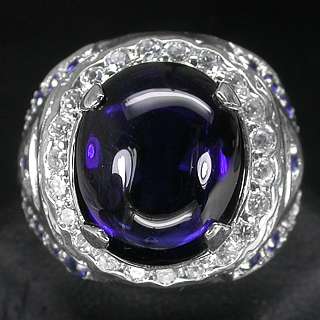 FASCINATING TOP ROYAL BLUE & WHITE SAPPHIRE 925 STERLING SILVER RING 