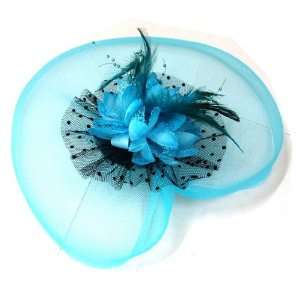   Lace Flower Mesh Fascinator Veil Hair Clip/ Cocktail Hat   Turquoise