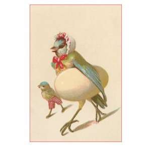  Chick Carrying Egg under Wing Premium Poster Print, 12x18 