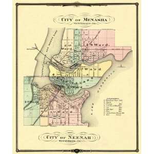  MENASHA & NEENAH WISCONSIN (WI) MAP 1878