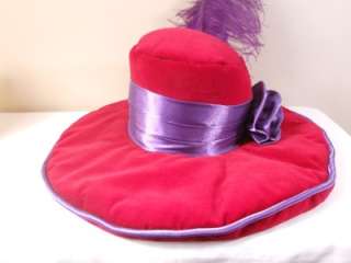 Red Hat Society Stuffed Plush Red and Purple Hat with Feather Pillow 