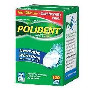 Polident Overnight Whitening, Antibacterial Denture Cleanser, Triple 